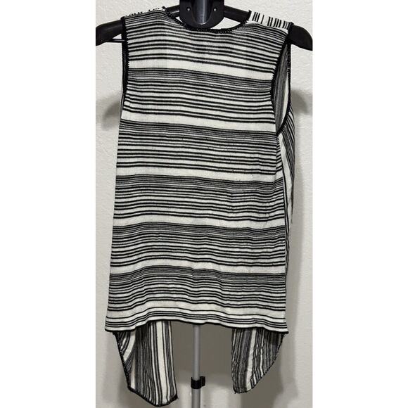 Mary Sophia Long Open Sleeveless Vest White Black Stripes Stretchy Size Medium - Picture 2 of 4